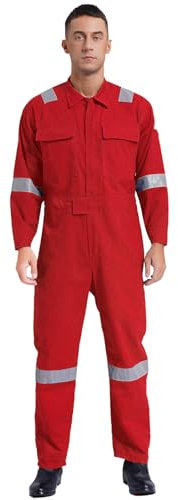 ranrann Unisexe Combinaison de Travail Salopette de Travail avec Multi-poches Combinaison Bandes Réfléchissantes L-XL Rouge 3XL