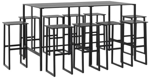 vidaXL Gartenbar Set 11-TLG., Bartisch Barhocker für Garten Balkon Terrasse, Gartenmöbel Stehtisch Barstuhl, Sitzgruppe Gartentheke, Schwarz Pulverbeschichteter Stahl