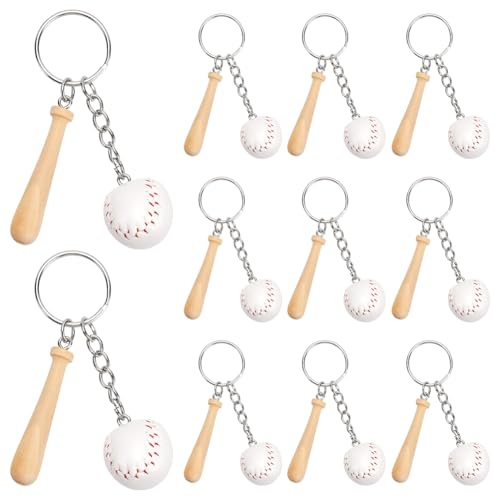 SOFPLATE 12 Stück Weiß Baseball Schlüsselanhänger Sport Schlüsselanhänger Set Mit Hölzernem Mini Baseballschläger Schlüsselanhänger Softball Schlüsselanhänger Sport Schlüsselanhänger