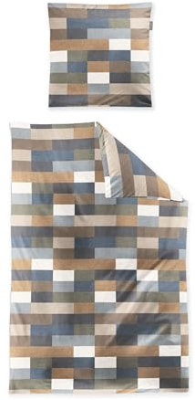 Irisette Feinbiber Bettwäsche Koala 135x200 Karo blau senf beige 8534-90