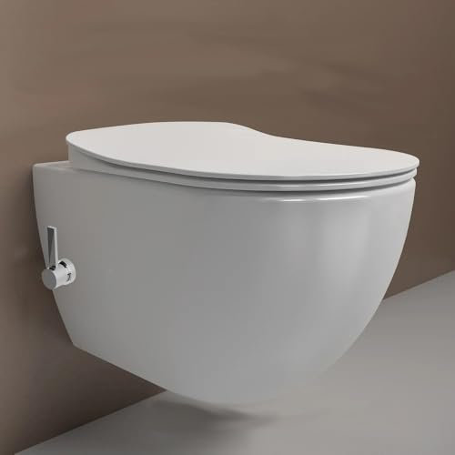 Creavit FREE Dusch WC Komplettanlage, spülrandlos, wandhängend, Taharet WC, Bidet WC mit Warm-/Kaltwasser, Hänge WC mit Softclose Sitz, antibakterielle Keramik, japanische Toilette