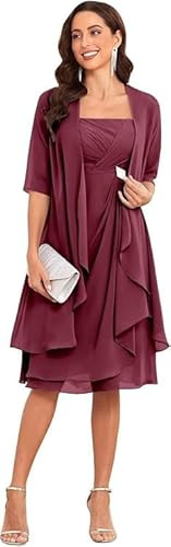 SWEMILE Robe de Soirée en Mousseline de Soie Robe au Genou à Bretelles avec Veste Lot de 2 Col Bateau Chic et élégante