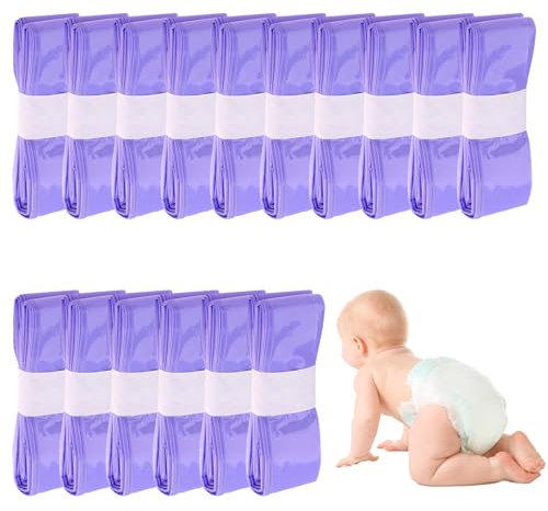 16Pcs Diaper Pail Refill Bags Set, Nappy Bin Refills, Nappy Disposal Bags, Compatible with Tommee Tippee Sangenic, Twist and Click, Angelcare, Extra Thick Anti-Odor Multilayer Film, 4.5M, Purple