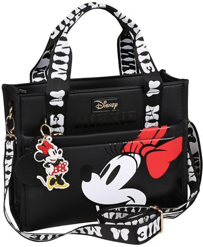 Minnie Mouse Disney Schwarze Damen Handtasche, Shopper Tasche 27x10x21 cm