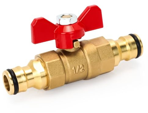Connecteur en laiton avec vanne de contrôle, valve d'arrêt d'eau à libération rapide en ligne pour joindre le tuyau d'arrosage, les bobines de tuyau d'arrosage et les réservoirs (laiton double mâle)