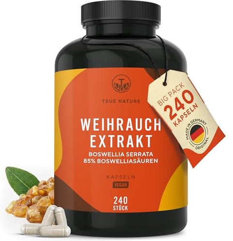 TRUE NATURE Boswellia Serrata - Hautement Dosé - 2000mg/Jour - 240 Gélules | 85% d'acide boswellique - encens indien, ayurveda - sans lactose ni gluten - vegan, sans additifs & testé en laboratoire