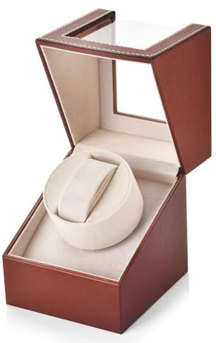 Uhrenbeweger 1 Uhr Automatik Uhrenbeweger: LOSGATOS Watch Winder für Automatikuhren mit Braunem PU Leder für Automatikuhren Uhrendreher für Herren und Damen USB-C Netzteil oder Batteriebetrieb