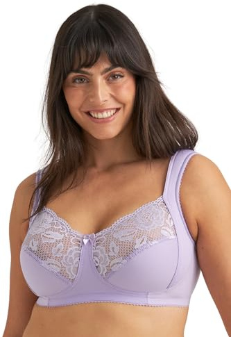 Miss Mary of Sweden Lovely Lace Womens Non-Wired Full Cup Cotton Bra 48E Lavender