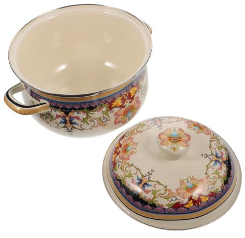 BESTYASH Pentola Smaltata D’Epoca 22 Cm con Coperchio e Doppio Manico, Pentola per Zuppa Resistente all’Usura, Adatta per Cucina Domestica, Ristorante e Campeggio