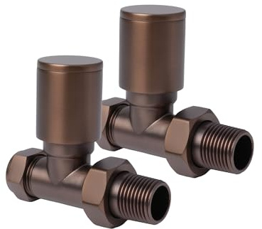Bronze Straight Radiator Valves Round Top Modern Radiator Valves Pair of 15mm x 1/2 (Set of 2) for Heated Towel Rails & Central Heating Radiators Bronze Radiator Valve Set