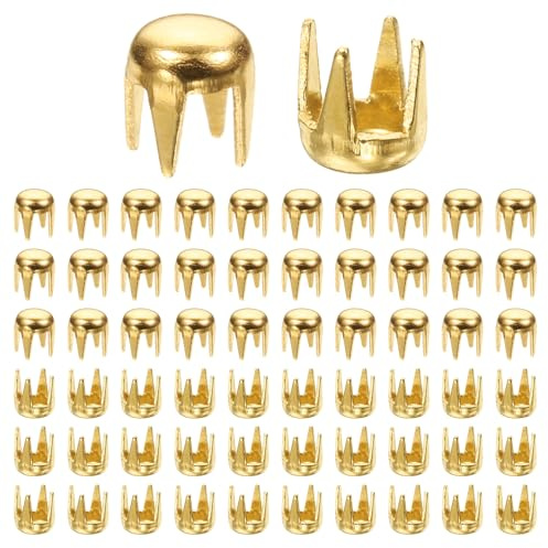 TIXIPEM Rivetti a Cupola Rotonda [100pz] - 3mm Borchie Cupola Tondi Artiglio Metallico Testa Chiodo Borchie Spillo per Pelliccia Cappello Abbigliamento Cintura Accessori Bracciale [Oro]
