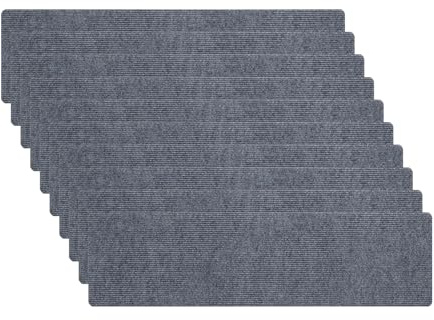Treppenstufen Matten, ACESOME 10 Stück Verschleißfest Stufenmatten, Weich und Bequem Treppenteppich Selbstklebend, Rechteckig Teppichstufen 80 * 20cm Treppenmatten (Hellgrau)