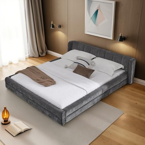 okwish Polsterbett 140x200 Doppelbett mit Bettgestell und Lattenrost - Für Kinder Jugendliche und Erwachsene geeignet - Maximale Tragkraft 250 kg, ohne Matratze, Chenille Dunkelgrau