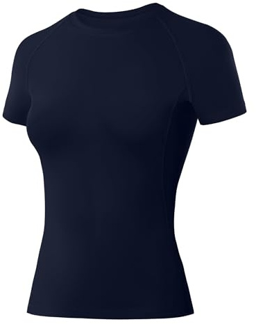 WISMBOX Women's Compression Base Layer Short Sleeve, Quick Dry Gym Top & Running T-Shirt for Yoga, Workout & Sports