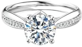 Tolldek Diamantring Weißgold 18K Echtes, Weiß 1ct Labor Erstellt Diamant Klassiker Freundschaftsringe Rundschliff, Labor Erstellt Diamant Pärchen Ringe Au750 Gold, Gr.58 (18.5)