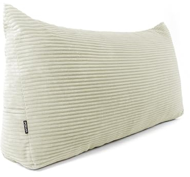 POKAR Rückenkissen | Cord Keilkissen 120x50x20 cm | Lesekissen für Bett und Sofa | Sofakissen für Rückenlehne | Groß Wandkissen Couchkissen mit Seitentaschen | Oeko Tex 100 Zertifiziert | Creme