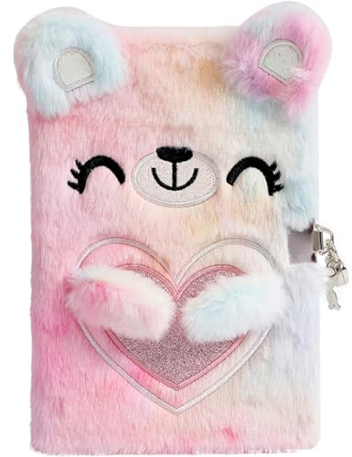 Hohopeti Notizblock mit Cartoon Bär Motiv Plüschcover und Schloss A5 Tagebuch für Mädchen zum Schreiben und Freundebuch Geeignet