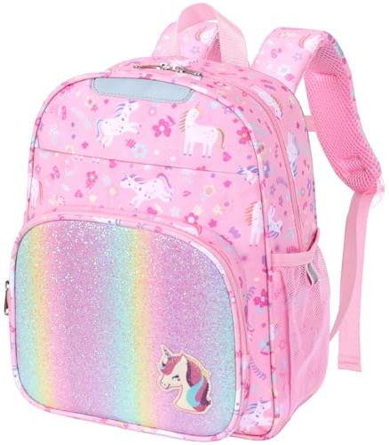 Bagseri Kindergartenrucksack Mädchen 3-5 Jahre - 10L Kita Rucksack | Isolierfach, Kinderrucksack mit Brustgurt, Reflektoren, Perfekt für den Kita-Alltag, Ausflug, Rosa Einhorn