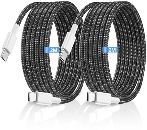 USB C to USB C Charger Cable, 2M 60W Type C Cable Lead Fast Charging, Phone Charger USB C iPhone Cable for Apple iPhone 17 16 15 MacBook iPad Pro/Air Samsung Galaxy S26/S25 Google Pixel 2Pack Black