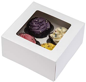 PACK N TRADE 10 Pcs cupcake boxes 4 hole - Multifunction Inserts Deep muffin boxes – White cake box (15.2 x 15.2 x 7.6 cm) with Clear Window - Ideal for Muffins, Cupcakes & Pastries