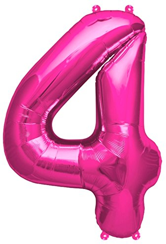 ballonfritz® Ballon Zahl 4 in Pink - XXL 40/102cm - Folienballons für Luft oder Helium als Geburtstag, Jubiläum, Hochzeit oder Abschluss Geschenk, Party Dekoration oder Überraschung