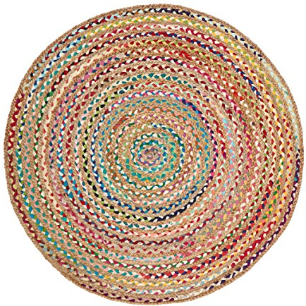 Green Decore Handgefertigte geflochtene runde Naturfaser Jute Teppich, Natur (200 cm Durchmesser, Fusion Mehrfarbig)