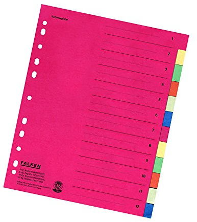 Falken Karton-Register für DIN A4 24 x 29,7 cm volle Höhe mit Organisationsdruck (12-teilig | 10er Pack)