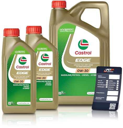 2x 1 L + 5 L = 7 Liter Castrol Edge Fluid Titanium 0W-30 Motoröl inkl. Castrol Ölwechselanhänger