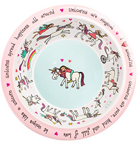 Tyrrell Katz Kids Unicorn Printed Bowl in Melamine - Dishwasher Safe Girls Dish Outdoor Dining Tableware Everyday Plate - 16.5 cm