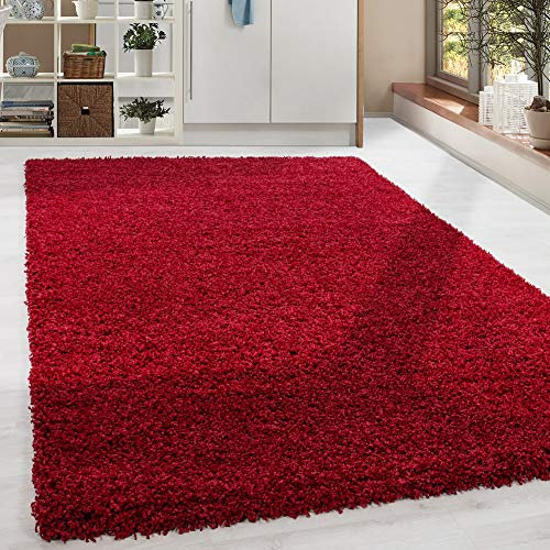 HomebyHome Teppich Wohnzimmer Shaggy Hochflor Rot Rechteckig 300x400 cm Einfarbig Design - Flauschiger XXL Teppich Schlafzimmer Moderne Extra Weich Pflegeleicht - Carpet Living Room