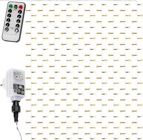 VOLTRONIC LED Lichtervorhang, innen und außen, IP44, Fernbedienung, Größen- und Farbwahl, 3x3 m 300 LEDs, warmweiß