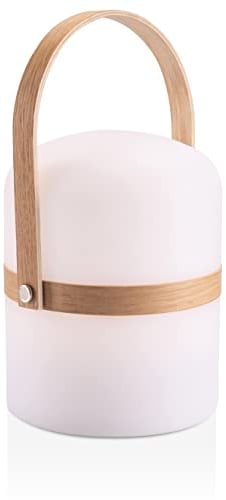 LUUK LIFESTYLE Moderne LED Laterne für Outdoor I Indoor, Holz Akku Tischlampe im skandinavischen Design, 72h lange Leuchtdauer