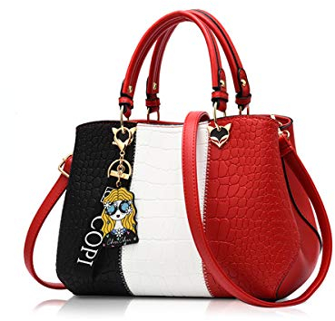 NICOLE & DORIS Damen Handtasche Umhängetasche Henkeltasche Kuriertasche Elegant Damen Handtaschen mit Kaninchen Pelz Kugel Plüsch Schlüsselring Weinrot 2