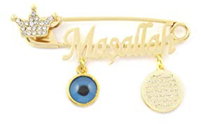 Remi Bijou Stecknadel für Baby Kind Mädchen Junge Glücksbringer Masallah Allah Ayetel Kürsi Gebet Dua Nazar Boncuk Türkisches Auge (Stil 4)