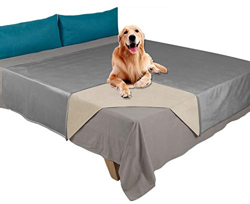 Ameritex Haustierbettdecke, wendbar, 100% wasserdichter Samt, superweich, für Sofa und Bett, 203 x 259 cm, Hellgrau und Beige