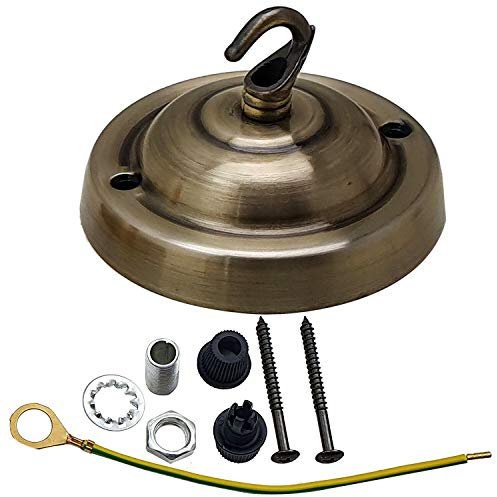LEDSone Vintage 105mm Ceiling Rose for Light Fittings Chandeliers with Hook Suitable for Light Fixture Decor (Green Brass)