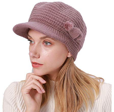 YAMEE Schirmmütze Damen Wintermütze Warm Baskenmütze Beanie Barett Kappe Winter Hüte Winter Fleece Innerhalb Gefütterte Mütze Damen