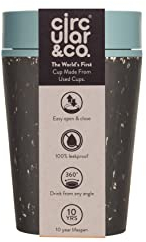 Circular and Co Leakproof Reusable Coffee Cup 8oz/227ml - The World's First Travel Mug Made from Recycled Coffee Cups, 100% Leak-Proof, Sustainable & Insulated. (Black & Faraway Blue)