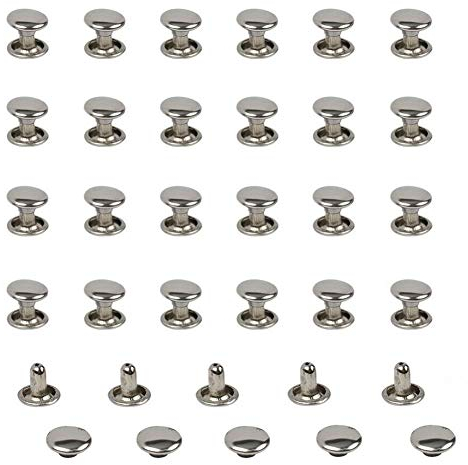100 remaches de piel de 6 mm de color plateado, remaches de doble cara de metal para manualidades, ropa, zapatos, bolsos, cinturones, accesorios de decoración