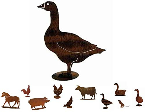 Gartenfigur Rost auf festem Stand – Hochwertig & Wetterfest - Metall Tierfigur - Edelrost Dekofigur/Tier Figur – Gartendeko/Dekoration (Gans III - Höhe 50cm)