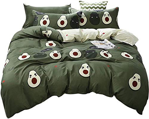 Funny Avocado Bed Linen Set Kids Children's Bedding Set Double Bedding &Linen with Zip Soft Breathable Microfibre Heavenly Quality Duvet Cover Set with 2 Pillowcases 3Pieces Tropical Fruit Pattern
