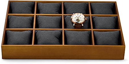 Oirlv Bandeja de madera maciza para guardar relojes, colgantes, pulseras, organizadores (gris oscuro)