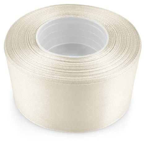 Netuno 1x Satinband Ecru 50 mm x 32 m Schleifenband Geschenkband Dekoband Stoffband bunt Satinrolle farbig Bänder elegant zum Basteln für Hochzeit Taufe Geburtstag Weihnachten Ostern Geschenk