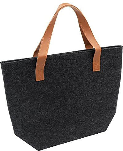 HRB faltbare Filztasche in anthrazit/braun, Aufbewahrungskorb filz, Handtasche Damen groß geeignet als Einkaufskorb oder Strandtasche vielseitige Tragetasche