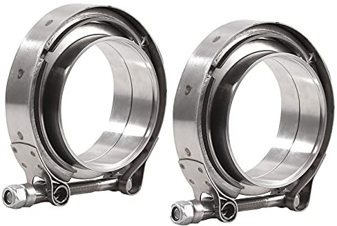 Bohaner 2X 3 Inch Exhaust Clamp Kit Universal Turbo Exhaust Clamp 76mm Stainless Steel V-Band Clamp & Flat Flanges Kit for Turbos Blow-Off Valves Exhausts Pipes