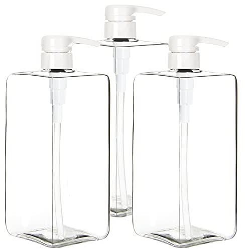 Youngever Lot de 3 Bouteille Pompe Shampoing 1L, Bouteille Pompe Vide Plastique 1000ML, Distributeur Flacon Pompe