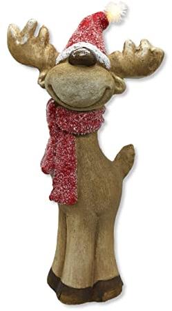 DARO DEKO Winterfigur Rentier mit LED Mütze 24 x 49cm Dekofigur Weihnachtsdeko
