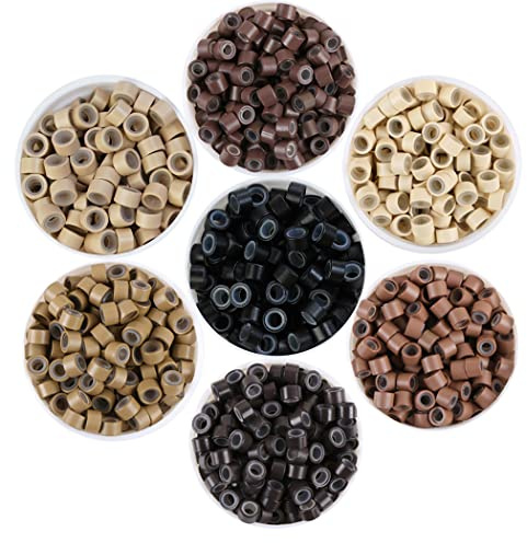 Kullke 500 Pcs 4.5mm Micro Rings Silicon Lined Silicone Nano Beads for 0.5g/0.7g I Tip Stick Hair Extensions Aluminum Micro Rings Silicone Nano Rings Beads 4.5mm #5 Brown