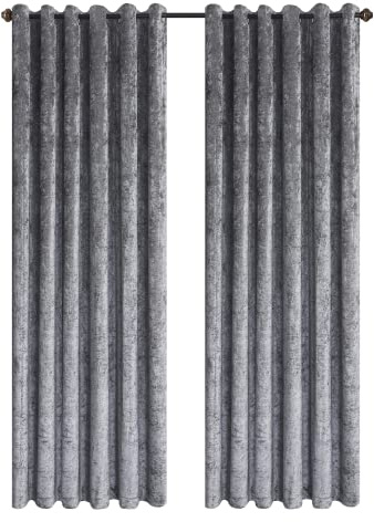CHARKHAH Crushed Velvet Curtains for Bedroom Living Room Kitchens Ultra Soft and Graceful Fabric Pair of Fully Lined Prepared Blackout Curtain with Eyelet Ring Top (Silver, 46 Wide x 54 Drop)