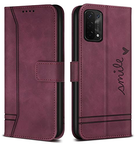 Bravoday Coque pour Oppo A54 5G / Oppo A74 5G / Oppo A93 5G, Etui Cuir avec Magnetique, Flip Pochette Housse pour Oppo A54 5G / Oppo A74 5G / Oppo A93 5G Protection, Vin Rouge